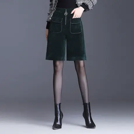 灯芯绒直筒短裤女春秋2023新款高腰显瘦阔腿裤工装靴裤条绒五分裤图片