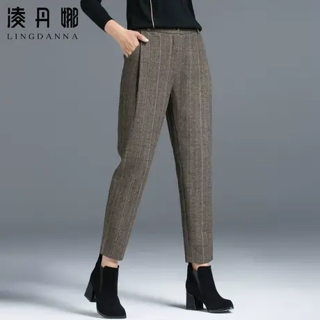 毛呢裤子女秋冬2023新款羊毛女裤妈妈哈伦裤加厚格子裤九分萝卜裤商品大图