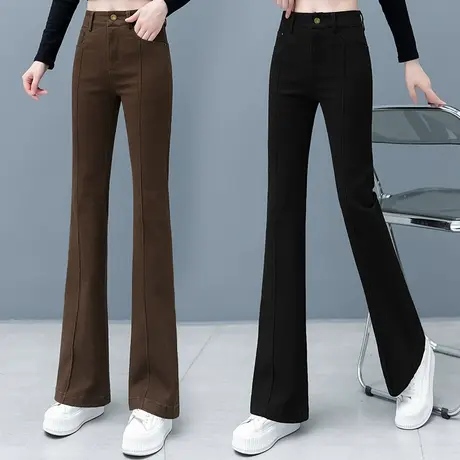 牛仔喇叭裤女高腰2023新款修身拖地长裤洋气黑色显瘦复古微喇裤子商品大图