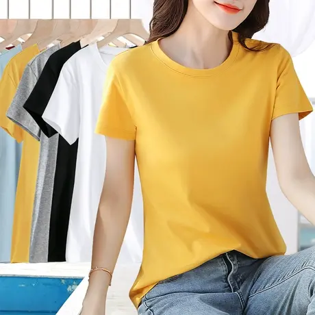 纯色简约百搭短袖t恤女夏季修身2023年新款圆领半袖体恤显瘦上衣商品大图