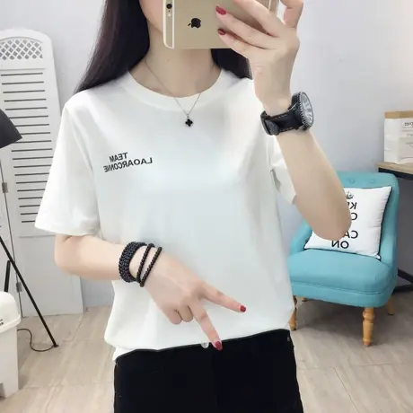 2020新款欧货休闲宽松t恤女短袖百搭网红字母纯色欧洲站白打底衫商品大图