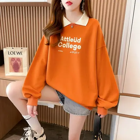 开春翻领polo衫卫衣女春秋韩版宽松薄款早春小个子假两件上衣外套商品大图