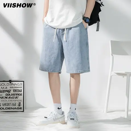 VIISHOW潮牌复古做旧水洗牛仔短裤男嘻哈街头宽松松紧腰百搭中裤商品大图