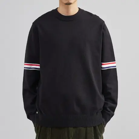 拼色织带毛衣男2022秋冬新款修身韩版潮流侧边纽扣男士打底针织衫图片