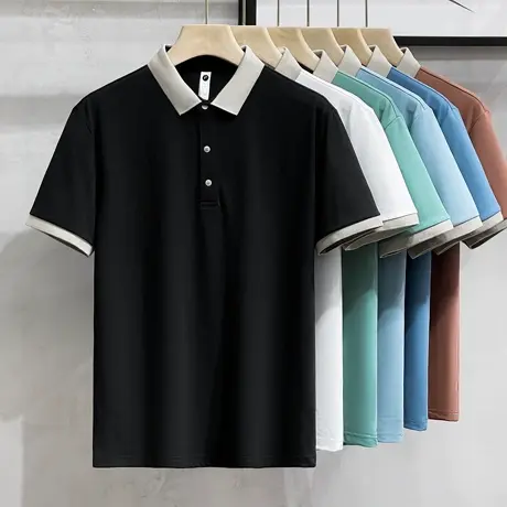 休闲短袖T恤Polo衫2023夏季新款男士薄款凉感撞色翻领短袖T恤衫男商品大图
