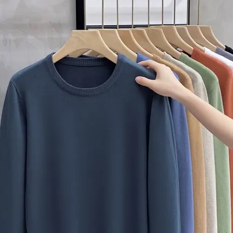 圆领毛衣男修身薄款内搭潮流纯色针织衫男士打底衫春秋季2023新款商品大图