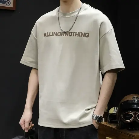 重磅短袖t恤男士宽松大码潮牌夏季2023新款男装圆领印花体恤男款商品大图