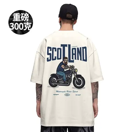 重磅潮牌宽松T恤胖子短袖男加肥加大五分袖纯棉日系大码男装夏季商品大图