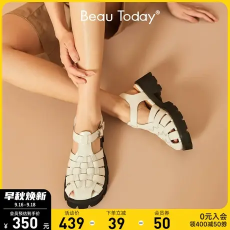 BeauToday粗跟凉鞋2023年女新款厚底罗马凉鞋复古包头凉鞋女夏季商品大图