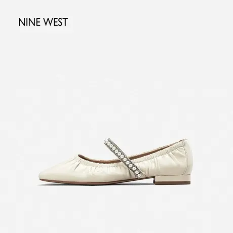 Nine West/玖熙玛丽珍鞋春夏新款平底珍珠绊带羊皮软底单鞋通勤图片