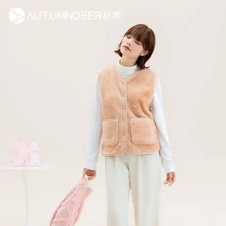 秋鹿珊瑚绒马甲保暖背心睡衣冬季女款北极绒V领马甲内搭女家居服商品大图
