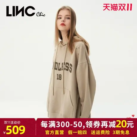 LINC金羽杰2023年秋季新款落肩连帽轻摇滚感破洞卫衣女S231HD105Y商品大图