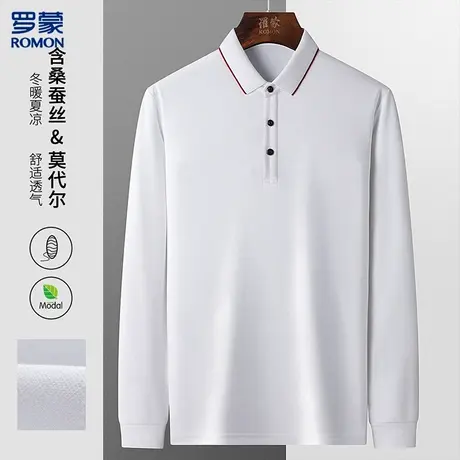 罗蒙含桑蚕丝Polo衫男长袖经典舒适男式t恤长袖上衣图片