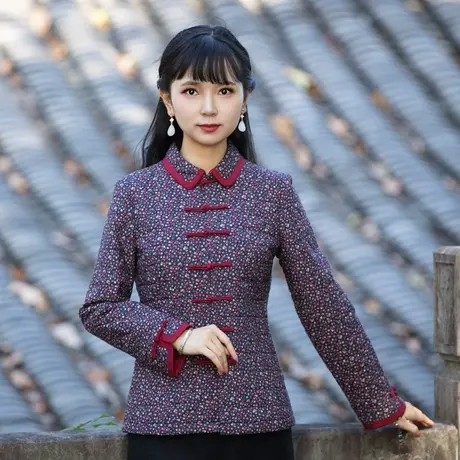 筠雅唐装女棉服中国风冬棉袄中式盘扣上衣改良年轻加厚棉衣女装商品大图