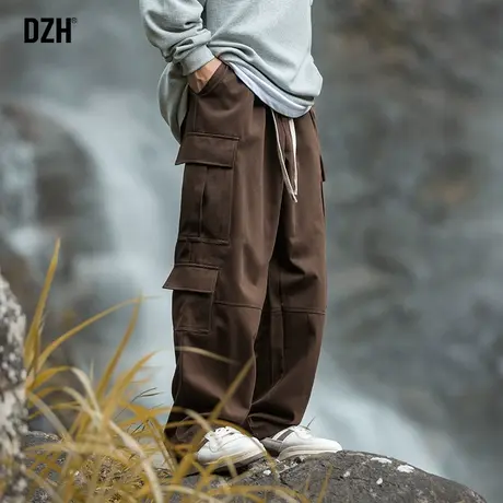 男士咖啡色美式工装裤男秋冬复古裤子男款直筒裤休闲裤男裤伞兵裤商品大图