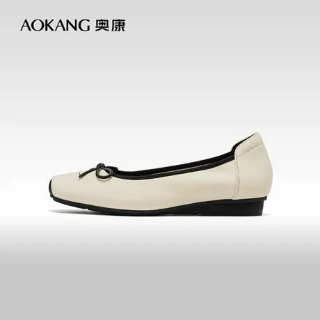 【雅致花语】奥康女鞋 2024春秋季新款平底浅口小香风真皮豆豆鞋商品大图