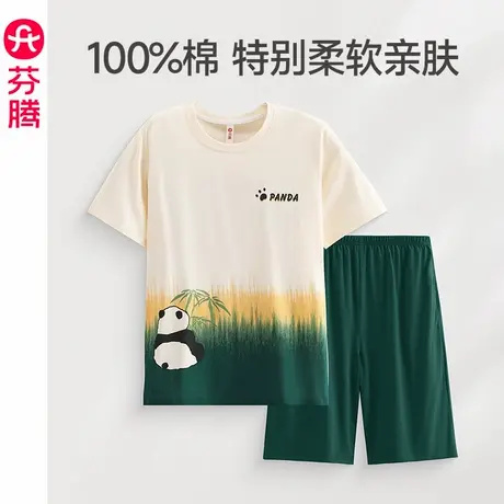 芬腾纯棉睡衣男夏季薄款短袖短裤凉感青年男款大码夏天家居服套装商品大图