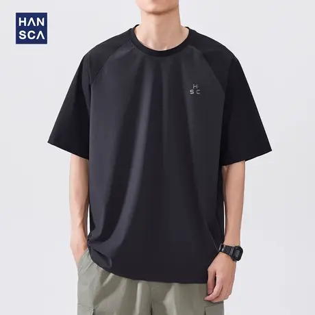 hansca 凉感插肩袖速干短袖t恤男款2025夏季新款透气印花半袖上衣商品大图