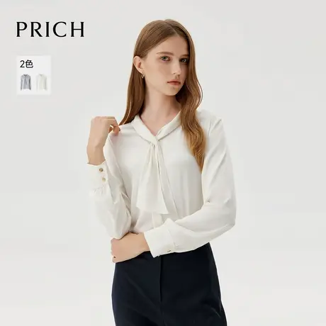 【超能小太阳】PRICH时尚典雅飘带领衬衫气质通勤长袖修身上衣女图片