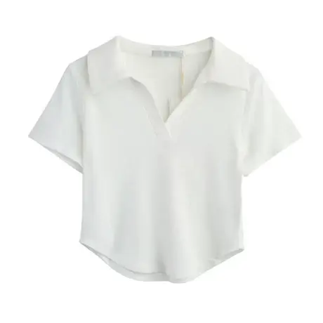 polo领短袖正肩T恤女装夏季新款设计感甜辣妹短款修身别致上衣潮图片