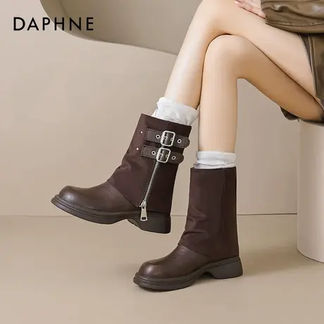 达芙妮棕色西部靴女爆2025新款夏秋美拉德厚底马丁靴新疆旅游短靴商品大图