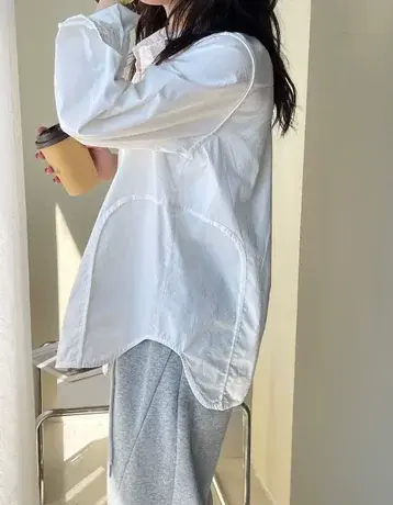 设计感时尚简约通勤纯棉条纹衬衫女秋线条感宽松百搭显瘦白色衬衣图片