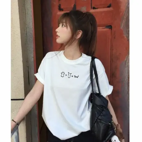 简约风高级感宽松纯棉白色短袖t恤女2025夏季新款宽松休闲上衣潮图片