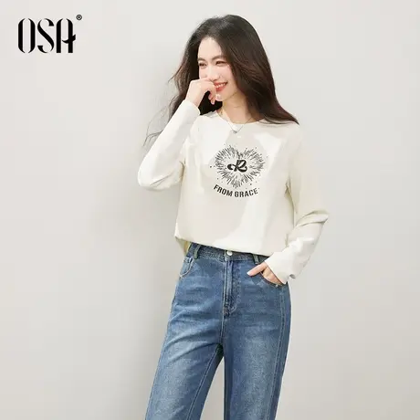 [新品]OSA欧莎圆领印花T恤女2025年秋季新款慵懒百搭宽松长袖上衣图片