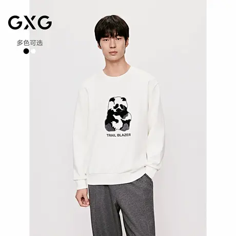 GXG男装 圆领套头卫衣熊猫印花双色上衣长袖卫衣 25冬新品商品大图