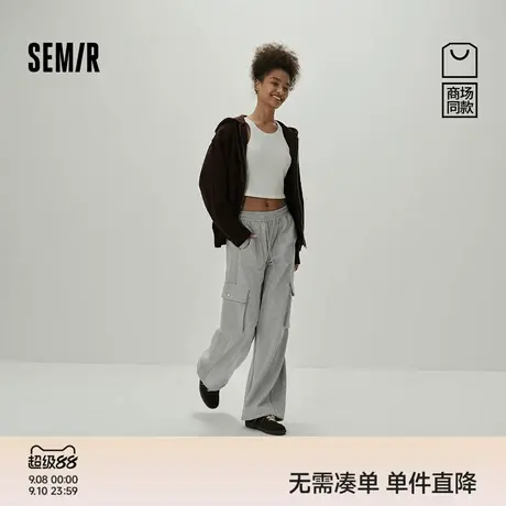 [商场同款]森马休闲裤女抽绳阔腿卫裤2025秋季新款拼接宽松工装裤商品大图