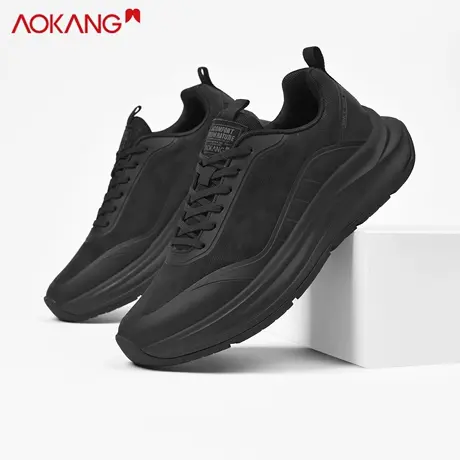 奥康男鞋运动鞋男款2025秋冬新款皮面防水男士鞋子黑色休闲跑步鞋商品大图