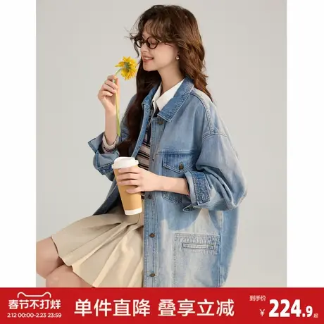 唐狮2026春季新款牛仔外套女短款休闲慵懒风宽松复古风牛仔外套商品大图