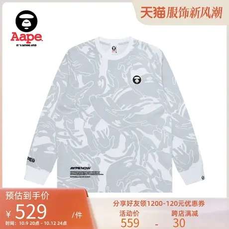 Aape旗舰店男装秋冬猿颜徽章迷彩字母刺绣宽松长袖T恤1406XXL商品大图