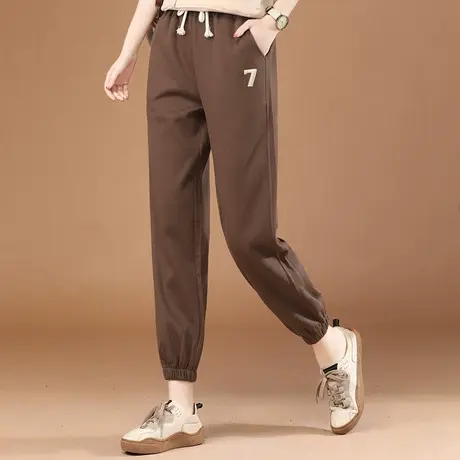 【春上新9折】松紧腰刺绣束脚运动裤女2023春新款休闲哈伦卫裤薄图片