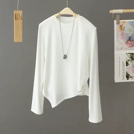 设计感小众长袖T恤女不规则下摆春秋冬季内搭短款打底衫显瘦上衣商品大图