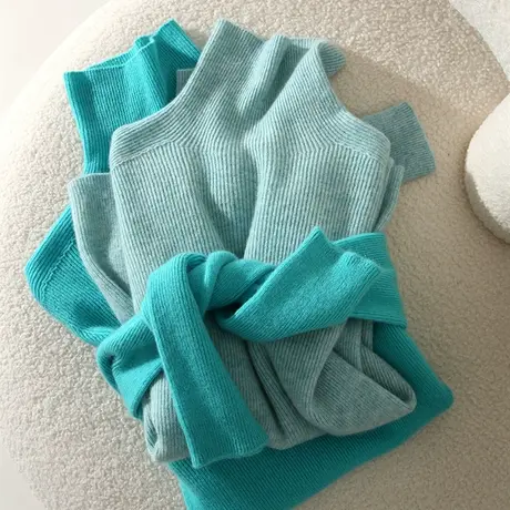 享永子【云朵般轻盈】100%绵羊毛 花纱无缝一体高领毛衣显瘦坑条商品大图