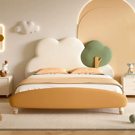 顾家家居儿童床女孩男孩公主床女孩卧室云朵小树软包床1.5M儿童床商品大图