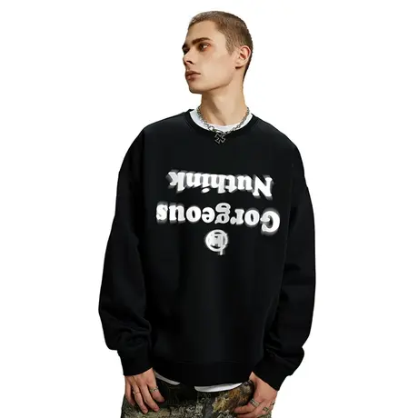 Nuthink美式潮牌直喷字母圆领卫衣男重磅420g宽松打底衫上衣冬季图片