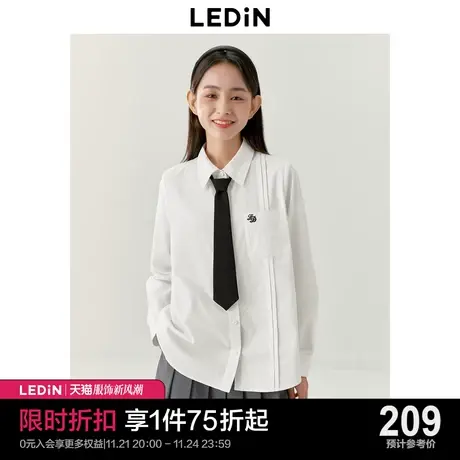 乐町基础学院风白衬衫2023年秋冬新款正肩休闲领带衬衫纯棉上衣图片
