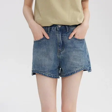 a字美式复古小短裤显瘦高腰阔腿直筒牛仔裤女夏2023年新款小个子商品大图