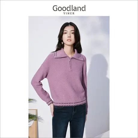 音儿美地女装2022冬季新款polo领拉链亮丝短款毛衣针织衫商品大图