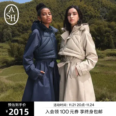 ASH女装冬季新款大翻领中长款风衣简约百搭修身外套图片
