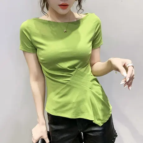 短袖2023年新款女个性不对称网红T恤女ins潮小众设计感洋气上衣夏商品大图
