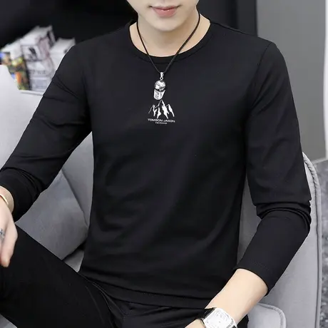 莫代尔圆领长袖t恤男士秋冬黑色上衣服打底衫潮流内搭小衫秋衣男商品大图
