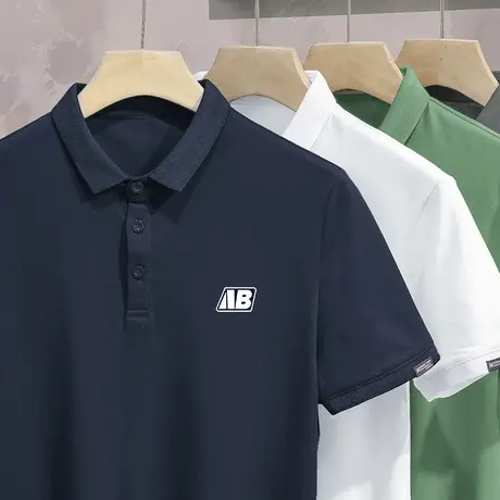 翻领polo衫带领短袖t恤男装2024新款冰丝凉感保罗半袖夏季打底衫商品大图