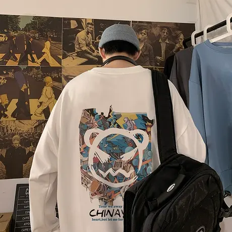 潮牌恶魔笑脸卫衣男春秋季港风国潮ins长袖打底衫宽松无帽上衣服t商品大图