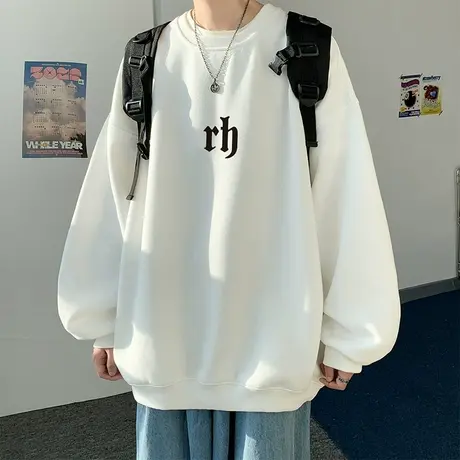 春季新款宽松圆领卫衣男oversize潮流休闲春秋无帽套头打底上衣服商品大图