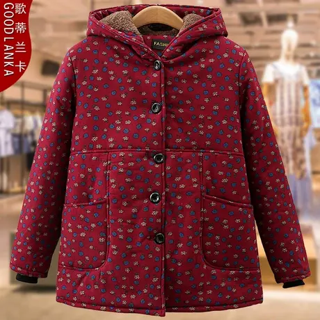 中老年妈妈冬季加绒棉衣大码宽松洋气老年女加厚保暖连帽棉服外套商品大图