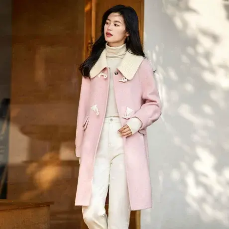 时尚毛呢上衣2023年冬季新款温柔百搭可拆卸领子绵羊毛呢子外套商品大图