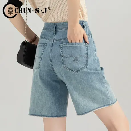 5分牛仔裤短裤夏女薄款2023年新款高腰复古百慕大宽松直筒五分裤商品大图